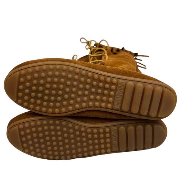 Minnetonka Women's Tall Front Lace Up Knee High Moccasin Boots Size 8 Fringe - Picture 6 of 8